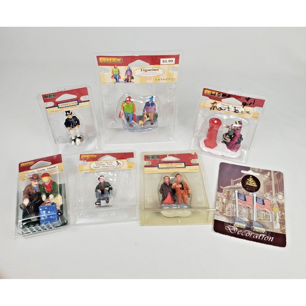 Lot of 7 Assorted Lemax Figurines Village Collection, Christmas 2000-2017